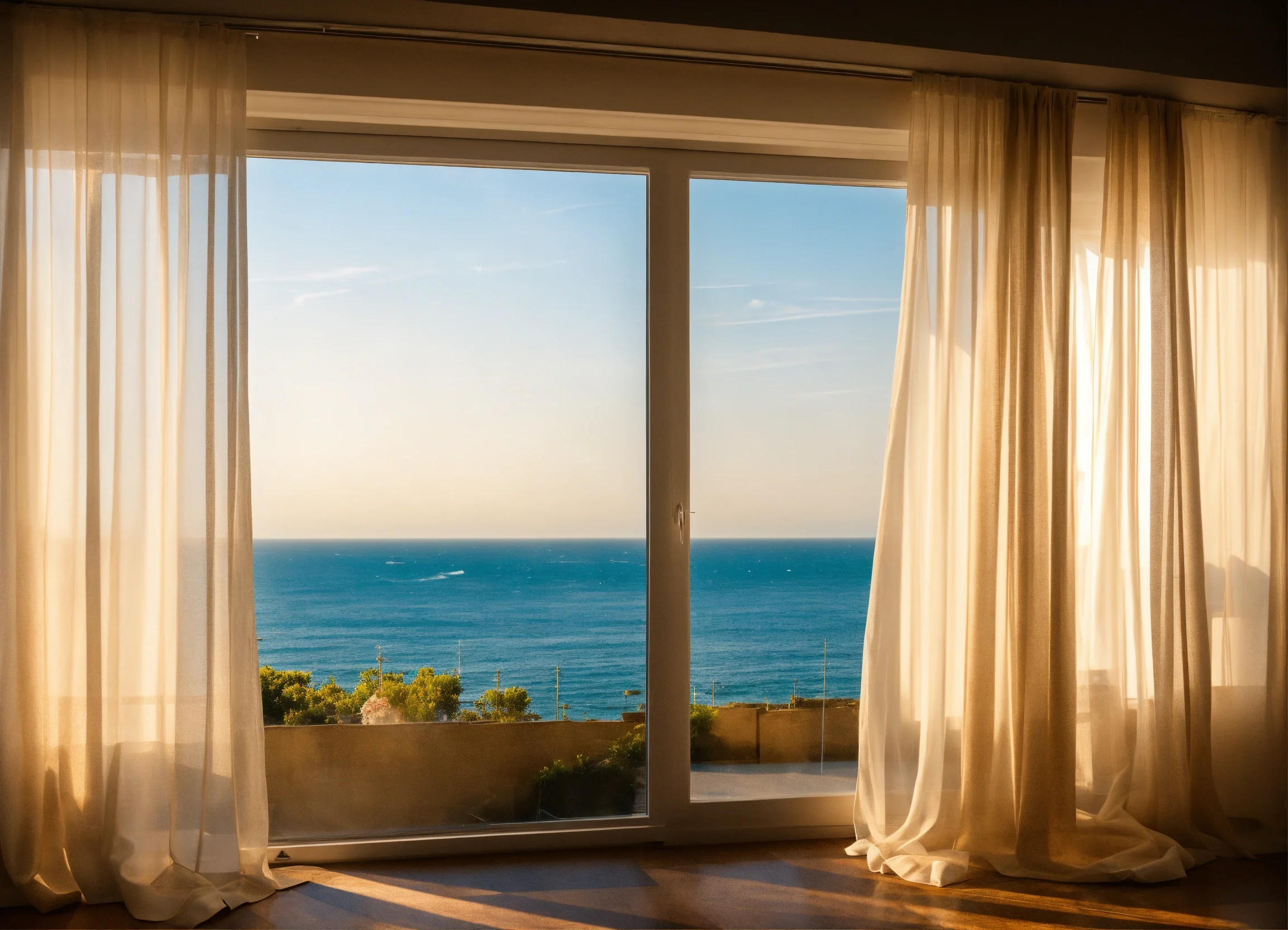 Moderne eco woonkamer met bamboe gordijnen